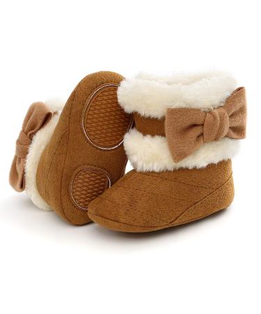 RVROVIC Baby Boys Girls Plush Winter Snow Boots Bowknot Anti Slip Warm Fleece Infant Boots Toddler Prewalkers 0-6 Months 1 Brown