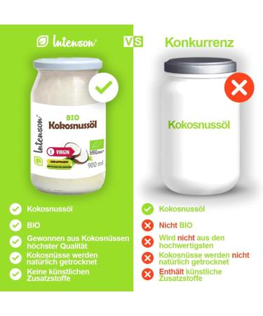 Intenson - Organic Coconut Virgin Oil 900 ml | Cold Pressed | Unrefined | Vegan | Glass Jar - Buy Online on SooperMarket.com