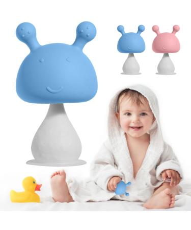 Silicone Mushroom Teether Toy for Babies 0-24 Months - Cyan | Soft Infant Sensory Chew Toy with Ring for Gums Grasping and Sucking - Buy Online on SooperMarket.com