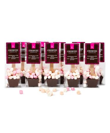 Kingsbridge Hot Chocolate Spoons - Belgian Milk Choc & Marshmallows 10 Pack | Choc Block with Wooden Stirrer & Added Sweet Treats | Gifts for Birthdays Special Occasions or Sleepovers Belgian Milk Chocolate with Marshmallows 10 Count (Pack of 1)