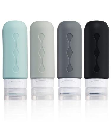 Gemice Silicone Travel Bottle 4 Pack Portable Travel Containers Set LeakProof Refillable Squeezable for Lotion Liquid Shampoos Soap and Toiletries (90ml) Grey