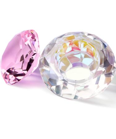 Nail Art Dappen Dish for Acrylic Liquid, Kalolary Monomer Cups for Nail Acrylic Liquid Powder Dampen Dish Nail Glass Crystal Cup Bowl Nail Glassware with Gemstone Lid Liquid Cup (Pink)