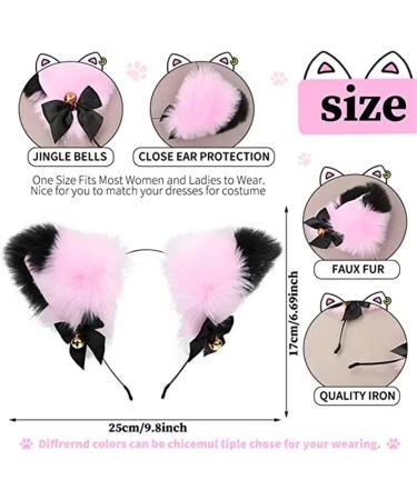 Cat Ears Bell Headband Folding Ear Powder Plus Black Gold Bell Bow Headband Fox Ear Accessories Cute Plush Headgear for Halloween Cosplay Costume Party Dress Girls - Buy Online on SooperMarket.com