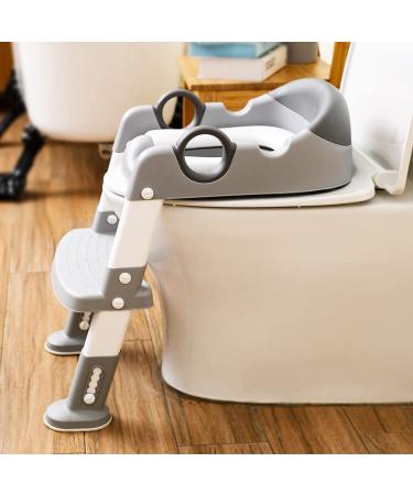 Potty Training Toilet Seat with Step Stool Ladder | for Boys and Girls | Toddler Kid Children | Handles and Padded Seat | Non-Slip Wide Step | Gray - Buy Online on SooperMarket.com