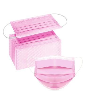 DC-BEAUTIFUL 100 Pcs Pink Disposable 3 Ply Earloop Face Masks,Fit for Adults
