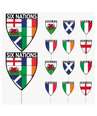 Six Nations Rugby Flags Food & Cupcake Picks Toppers Party Decorations (14 Pack)