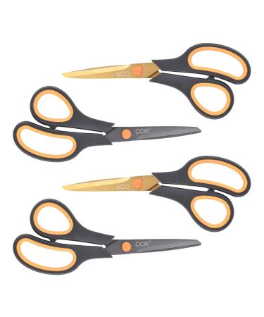 CCR Scissors 8 Inch Soft Comfort-Grip Handles Sharp Titanium Coating Blades, 4-Pack