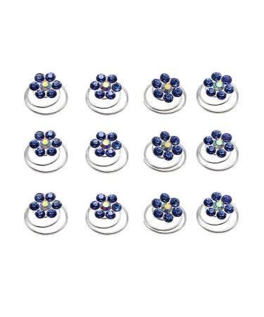 24PCS Rhinestone Flower Spiral Hair Pin Crystal Hair Twisters Coils Hair Clips Metal Spiral Twist Hairpins Hair Pins Wedding Bridal Hair Accessories (Blue)