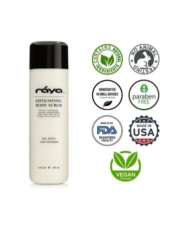 RAYA Exfoliating Body Scrub 8 oz - Natural Loofah & Essential Oils | Smooths Skin & Reduces Ingrown Hairs | Best Exfoliant for All Skin Types - Buy Online on SooperMarket.com
