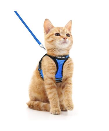 Rabbitgoo cat dishes cat line set cat dishes with leash dishes cats outbreakingly adjustable soft with reflective stripes for cats kitten puppies cat harness leash blue m (1 Pack) blue