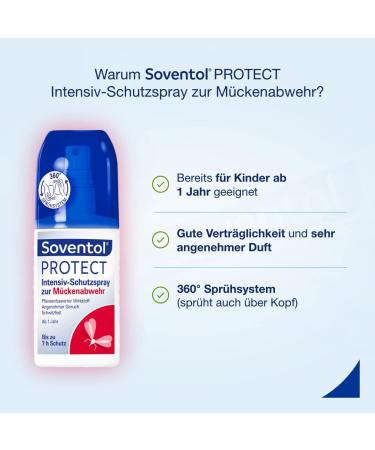 Soventol Protect M cke Intensive Mosquito Spray 100ml - Water-Resistant Kid-Friendly (1yr+) Pleasant Fragrance Effective Protection - Buy Online on SooperMarket.com