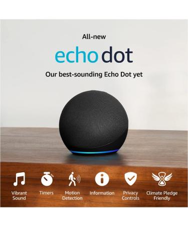 All-New Echo Dot (5th Gen, 2022 release) | Smart speaker with Alexa | Charcoal Charcoal Device only