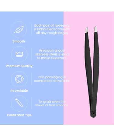 Wamza Slanted Eyebrow Tweezers for Women & Men - Stainless Steel Precision Hair Pluckers for Chin & Fine Hair - Black - 1 Pack - Buy Online on SooperMarket.com