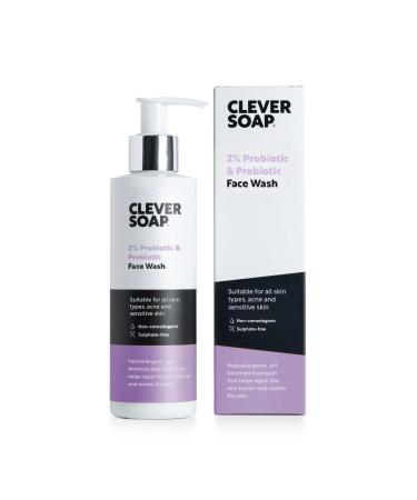 Clever Soap 2% Probiotic & Prebiotic Face Wash - Natural Antibacterial Daily Facial Cleanser - Suitable For Acne Eczema & All Skin Types - Fragrance Free For Men & Women