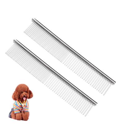 JdXun 2 pieces of pet comb with rounded teeth stainless steel dog comb for removing complications and knots pet kamm brush care comb for cats & dogs (19 * 3.3cm)