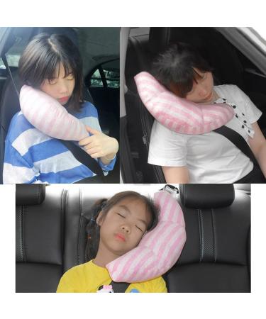 Kids Car Travel Pillow - Neck Support & Seat Belt Cushion for Toddlers - Pink Stripe - Buy Online on SooperMarket.com