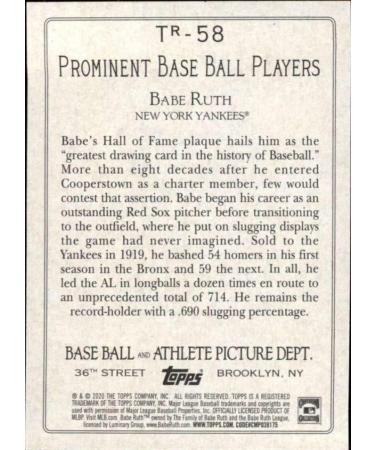 2020 Topps Series 2 Baseball Turkey Red #TR-58 Babe Ruth New York Yankees Trading Card - Buy Online on SooperMarket.com