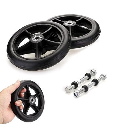 Wheelchair Front Wheel 1 Pair Wheelchair Front Wheels PVC Solid Wheelchair Front Professional Anti-Slip Wheelchair Wheel Accessories for Rollators Walk/Gray/7Inch(Black 6Inch) 6Inch Black