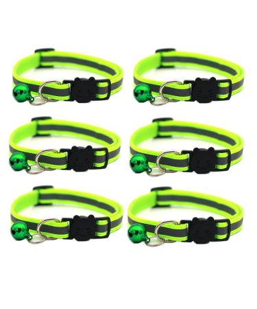 Hepplly 6-Pack Cat Collars Quick Release Reflective Kitten Collar with Bell (Fluorescent Green)