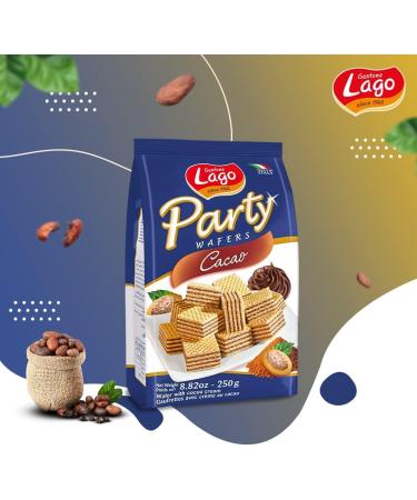 Lago Party Wafers Cocoa 250g | Contain Wafer Cubes with Cocoa Cream | From Italy | GMO and Palm Oil Free | Filled with Rich Tasty Cocoa Cream (Cocoa 250g 2 Pack) Cocoa 250g 2 Pack - Buy Online on SooperMarket.com