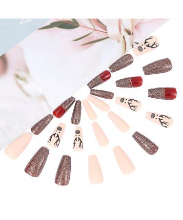 Brishow Coffin Christmas Artificial Nails - 24pcs Press On Long False Nails for Women & Girls - Buy Online on SooperMarket.com