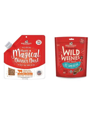 Stella & Chewy's Freeze-Dried Raw Marie's Magical Dinner Dust Grass-Fed Beef Recipe Dog Food Topper 7 oz & Freeze-Dried Raw Wild Weenies Dog Treats All-Natural Protein Rich Beef+ Wild Weenies 198 g (Pack of 1)