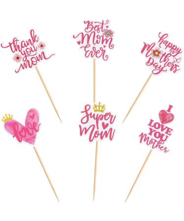 30 pcs Mother's Day Cupcake Topper Happy Mother's Day Pink Party Cake Decorations Cupcake Toppers Picks for Mother's Birthday Party 30pcs (super mom 30pcs) - Buy Online on SooperMarket.com