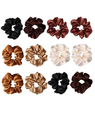 nuoshen 12 Pieces Scrunchies Elastic Satin Scrunchy Silk Scrunchies for Women Girls Hair Accessories 12 count (Pack of 1)