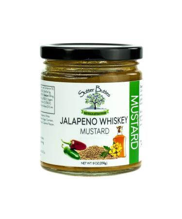 Sutter Buttes Jalapeno Whiskey Mustard (9oz jar) Premium Gourmet Mustard Infused with Spicy Jalapeno Peppers and Aged Tennessee Whiskey, Award-Winning Flavor 9 Ounce (Pack of 1)