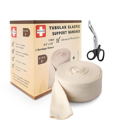Premium Elastic Tubular Medical Bandage Size E Stockinette 3.4 inches x 33 Feet Plus Medical Scissors Size E (3.4 x 33')