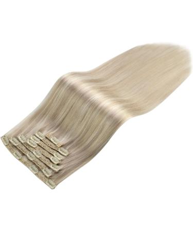 Moresoo 20 Inch Blonde Clip in Hair Extensions - Ash Blonde with Platinum Blonde Highlights - 100% Real Human Hair - 7 Pieces/120g #P18/613 - Buy Online on SooperMarket.com