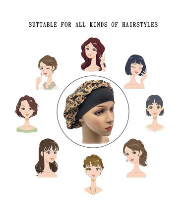 Satin Bonnet 3PCS Silk Hair Bonnet for Women - Black, Leopard, Red - Soft Sleep Cap for Braids, Natural Curly Hair - Satin Sleeping Cap - Buy Online on SooperMarket.com