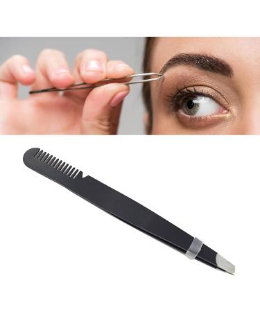 Multi-Purpose Stainless Steel Eyebrow Tweezers - Ergonomic Precise Slanted Tip & Comb - Black - Buy Online on SooperMarket.com