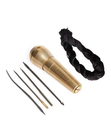 Co-link 4 Needles Copper Handle Sewing Awl Hand Stitcher Shoe Repair Tool with 9m Nylon Cord Thread in Black for DIY Sewing Repairing Canvas Leather (Gold +Black) Gold + Black
