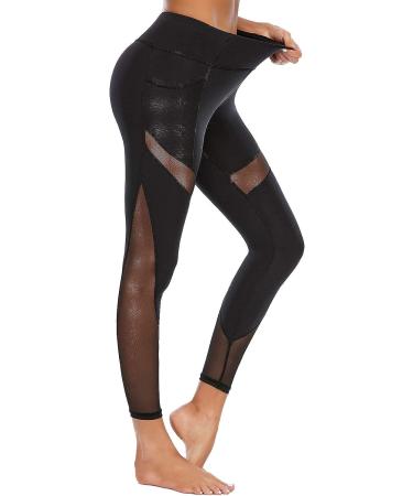 CSTOWN Women's High Waist Yoga Pants | Side Pockets | Mesh Insert | Tummy Control Leggings | Large Black - Buy Online on SooperMarket.com