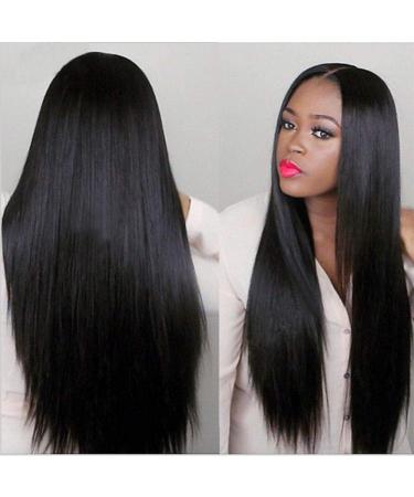 Shop Long Straight Hair Wigs for Ladies - High Temperature Fiber Bangs Black & Light Brown - Buy Online on SooperMarket.com