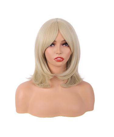 MapofBeauty 18 Inch/45 cm Layered Bangs Straight Synthetic Fiber Shoulder Length Hair Daily Use Wig (Blonde)