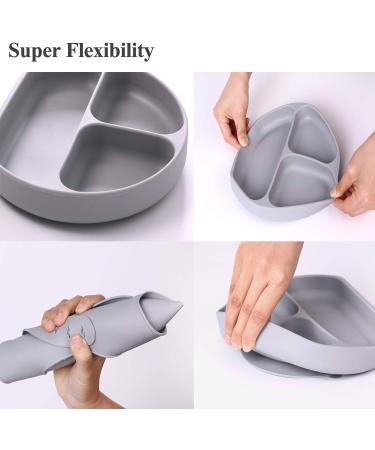 Baby Silicone Suction Divided Plate Non-Toxic, BPA-Free, Waterproof, Dishwasher Safe Easy to Clean Pink - Buy Online on SooperMarket.com