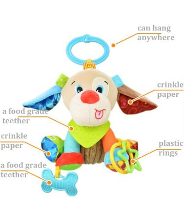 Hanging Car Seat Stroller Toy with Teether - Soft Plush Dog Design for Babies 6-12 Months | Soothing Teething Toy for 3-6 Months | Newborn Gifts for Boys and Girls - Buy Online on SooperMarket.com