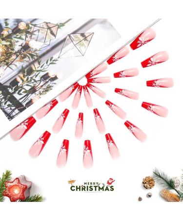 Vatocu Christmas False Nails - Long Xmas Press on Nails with Snowflakes Glitter - 24pcs Ballerina Acrylic Stick on Nails for Women and Girls - Buy Online on SooperMarket.com