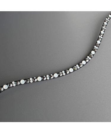 Happiness Horses Headband - Silver & White Glitter Rhinestone Curved Strap | COB Dark Brown Leather - Buy Online on SooperMarket.com
