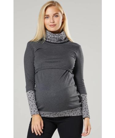 Happy Mama Maternity Nursing Jumper Sweatshirt 348 Graphite Melange & Black With Stars - Size 14-16 - Buy Online on SooperMarket.com