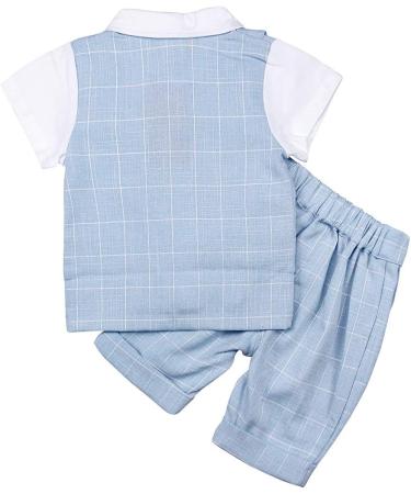 AmzBarley Baby Boys Gentleman Suit Set | Blue Tuxedo Rompers with Bowtie | 6-12 Months - Buy Online on SooperMarket.com