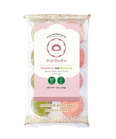 Japanese Daifuku Mochi Sweet Rice Cake, 3 Layers- Mochi, Marshmallow, Filling / (Strawberry and Green tea) 7.4oz/ 210g 7.5 Ounce (Pack of 1)