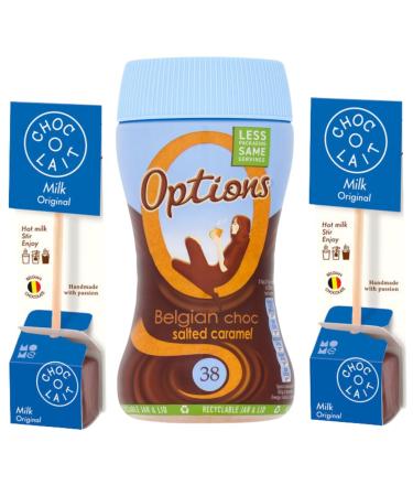 Hot Chocolate Bundle With Options Belgian Choc Salted Caramel 220g Jar and ChocOLait Stir In Milk Chocolate 33g x2 (3 Pack)