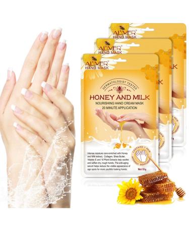 3 pairs of moisturizing peeling hand mask with honey and milk with natural plant extracts collagen brightening & anti-aging repair rougher (honey milk)