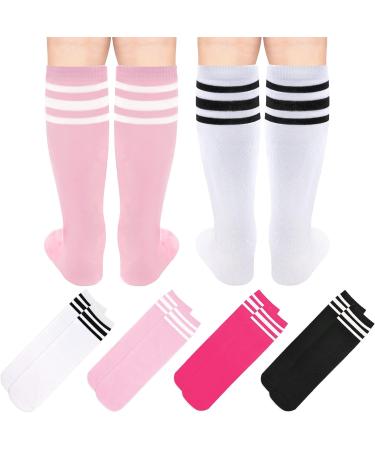 4 Pairs Kids Soccer Socks | Toddler Knee High Tube Socks | Girls Boys 3-6 Years | Black/White, White/Black, Pink/White, Rose/White - Buy Online on SooperMarket.com