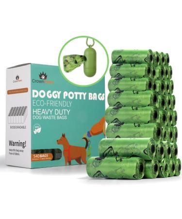 Crown Paws Dog Poo Bags 540 Poo Bags 36 Rolls for Dog Waste includes x1 Adjustable Dispenser Thick Biodegradable Dog Poop Waste Bag Rolls 100% Leak Proof and Lavender Scented Green