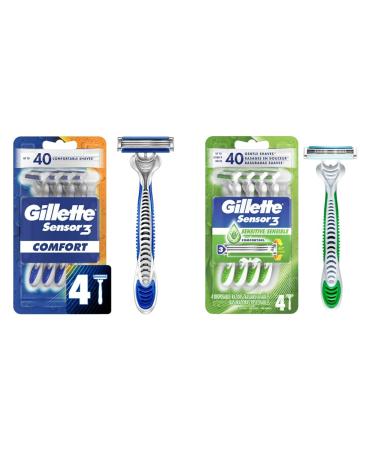 Gillette Sensor3 Men's Disposable Razor Bundle | Sensor3 and Sensor3 Sensitive (4 Razors Each) Razor + Razor 4 Count 4 Count (Pack of 1)