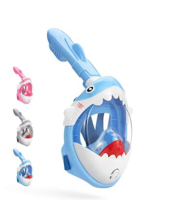 DCYSO Snorkel Mask Full Face Kids - 2020 Shark Sharp Snorkeling Mask for Kid HD Seaview Anti Fog Anti Leak Blue